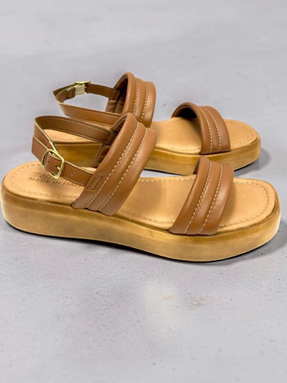 New Bella Vita Ode Italy Womens Whiskey Leather Puffy Platform Sandal Size 9.5 - Picture 4 of 9